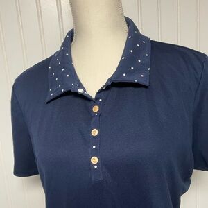 Izod Golf Classic Navy Women's Polka Dot Collar Polo Women's XL